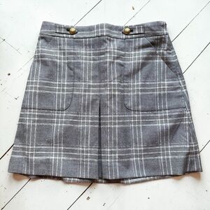 Banana Republic Black White Plaid Mini Skirt Gold Button Size 2 NWT Preppy Class